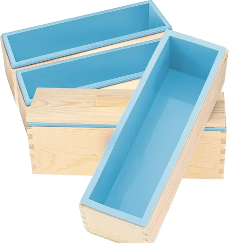 Vista 8 de ZOENHOU Paquete de 2 moldes de jabón azules de 42 onzas con 2 tapas, kit de moldes de silicona rectangulares flexibles para hacer jabón con caja