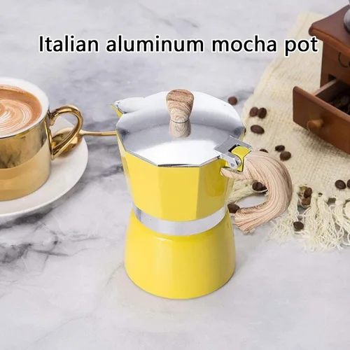 Vista 2 de Olla italiana de moca, olla de café expreso, 3/6 tazas, mango de madera, olla de café expreso moca para uso en el hogar y campamento