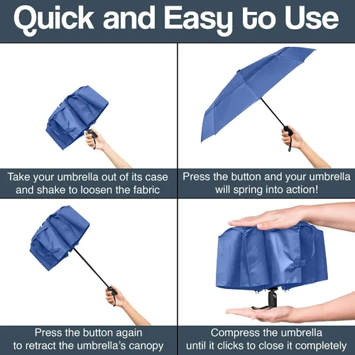 Vista 5 de RainPlus - Sombrilla de viaje resistente al viento, compacta, automática, plegable, pequeña y portátil, paraguas para lluvia, automóvil, mochila