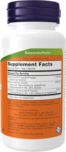 Vista 2 de NOW Foods Suplementos, extracto de semilla de apio, más extractos de castaño de indias y espino, 60 cápsulas vegetales