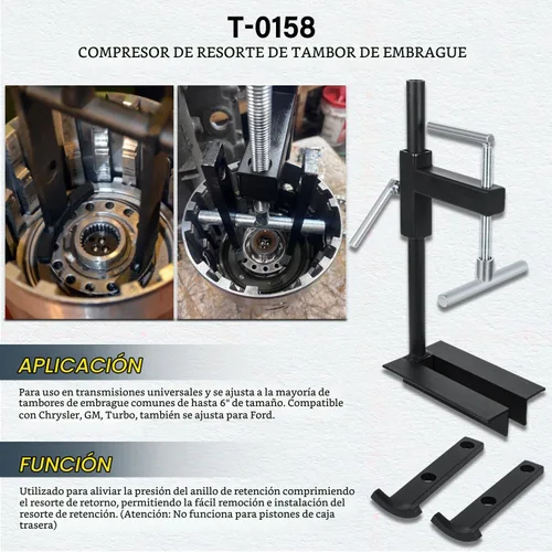 Vista 3 de Bonbo T-0158 Herramienta de transmisión de resorte compresor de tambor de embrague universal resistente de acero