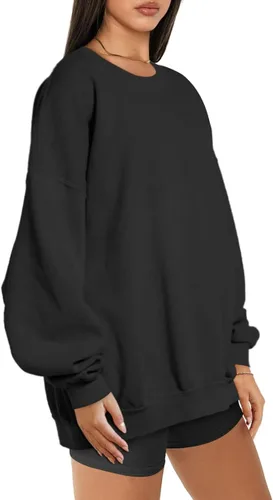 Vista 2 de Trendy Queen Sudaderas de gran tamaño para mujer, sudaderas con capucha de forro polar con cuello redondo, suéteres cómodos, ropa de otoño e