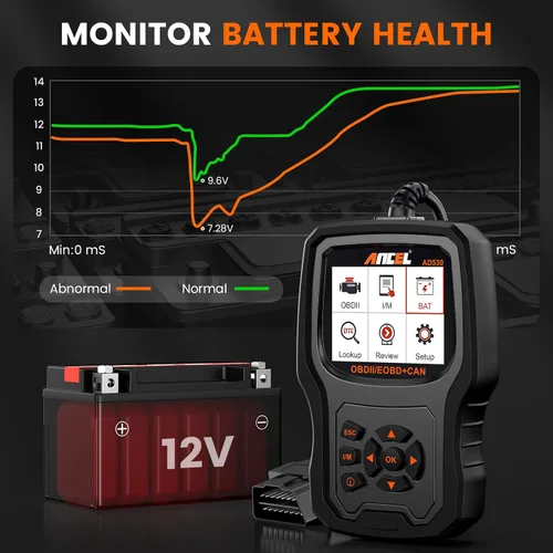 Vista 4 de ANCEL AD530 - Escáner OBD2 para automóvil, lector de código de diagnóstico con definición de código mejorada y gráficos de estado de la batería