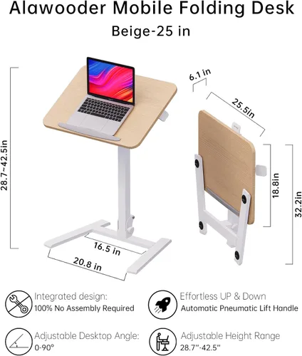 Vista 3 de Escritorio plegable móvil de 25 ": soporte neumático, sin montaje Beige