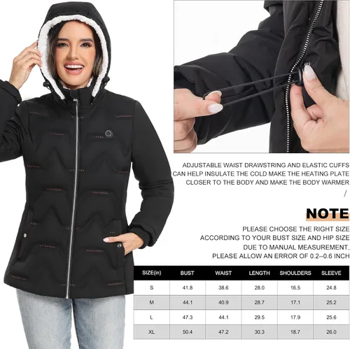 Vista 6 de Vofuoti Women's Heated Jacket, Lightweight Heated Coat with Battery Pack and Detachable Hood