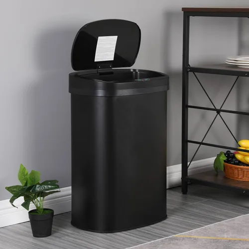 Vista 4 de Furniture of America Verbena - Bote de basura de metal de 13 galones con tapa de sensor de movimiento para cocina, color negro