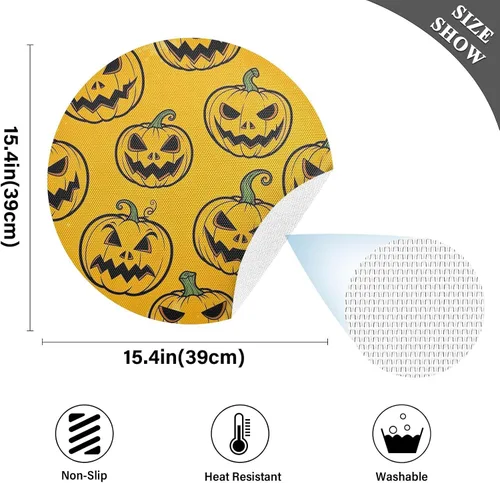 Vista 4 de Spooky Pumpkin Orange Placemat, Non Slip Dining Table Heat for Kitchen one sizex4