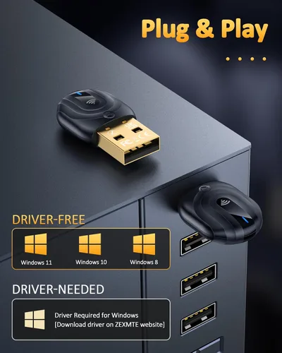 Vista 5 de ZEXMTE Adaptador USB Bluetooth 5.1 para PC, Dongle Bluetooth para PC, Rango Largo Estable de 50M/164FT, con Antena FPC, Plug & Play para Windows