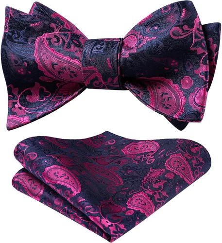 Vista 24 de HISDERN Pajaritas para hombre, corbatín de cachemira para hombre, corbata de lazo y bolsillo cuadrado, juego formal de esmoquin para boda