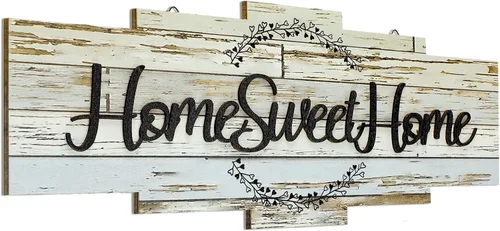Vista 9 de Jetec Letrero de madera "Home Sweet Home", decoración rústica de pared para habitación, placa de madera estilo granja para colgar en la pared