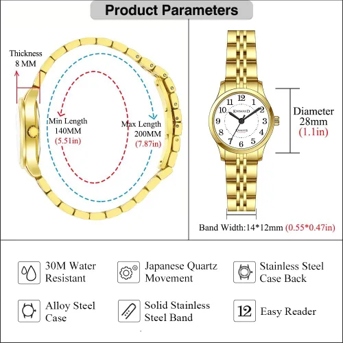 Vista 6 de Easy Reader Watch for Women with Solid Stainless Steel Band Ladies Dress Watch Water Resistant