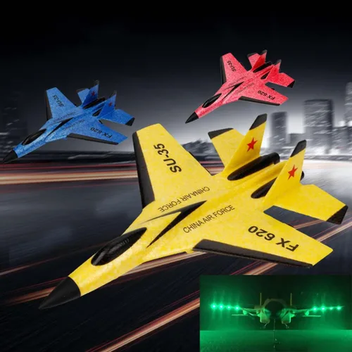 Vista 5 de Feamos Fmingdou Avión Rc, avión RC realista SU-35 Fighter EPP Avión de espuma para niños Fácil vuelo antichoque Control remoto avión para niños 13.0