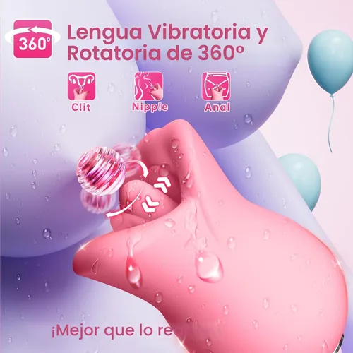 Vista 2 de Juguetes sexuales para adultos, vibrador para mujeres, estimulador de clítoris, lengua y boca de 3 en 1 de silicona, juguete sexual de rosa con 10