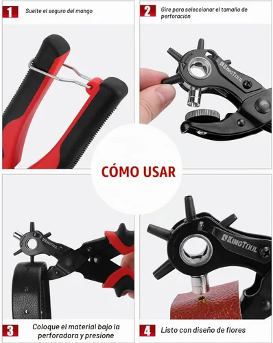Vista 4 de KingTool Kit profesional de perforador de cuero 2 en 1 con kit de ojales - Perfecto para cinturones, correas de reloj, correas, collares de perro