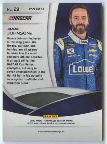 Vista 2 de 2022 Panini Chronicles Spectra Racing #29 Jimmie Johnson Lowe's/Hendrick Motorsports/Chevrolet Official NASCAR Trading Card