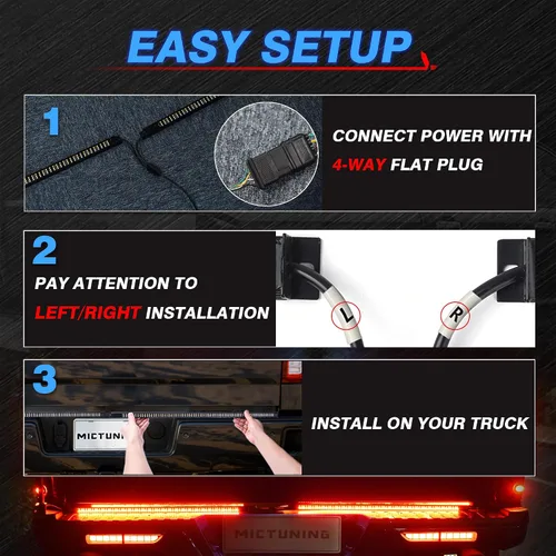 Vista 3 de MICTUNING Barra de Luz Triple para Portón Trasero Impermeable Plug-and-Play Marco de Aluminio con Conector Plano de 4 Vías - Señal de Giro