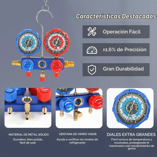 Vista 5 de PB Motor Tech - Juego de bomba de vacío y medidor - Bomba de 4.5 CFM con manómetro de colector de aluminio de 3 vías, con detector de fugas