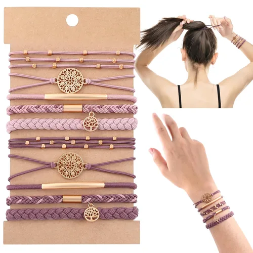 Vista 14 de DIYDEC 10 Ligas para el Cabello Pulsera para Mujeres 5 Estilos Suaves Trenzadas Boho Bandas para el Cabello Elásticas Sin Daño Ligas para el Cabello