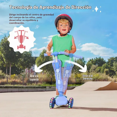 Vista 4 de TONBUX Kids Scooter with Seat, 3 Wheels Scooter with PU Luminous Wheels, Non-Slip Handle and Wide Deck, Sensitive Brakes, 4-Level Adjustable Height