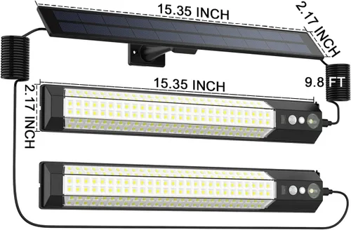 Vista 7 de Luces con sensor solar, iluminación de alto brillo para exteriores, detección de movimiento, panel de carga solar independiente, iluminación manual