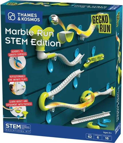 Vista 8 de Gecko Run Marble Run - Juego de iniciación por Thames & Kosmos, ganador del juguete del año - Pista de Canicas Vertical de 63 Piezas, pistas