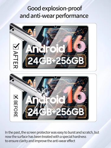 Vista 3 de Protector de pantalla para TABWEE T20 Android 16 tabletas de 10 pulgadas, antiarañazos, dureza 9H, sensible al tacto, bordes redondeados 2.5D, sin