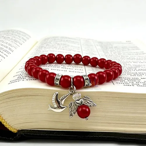 Vista 5 de WE Recuerdos de confirmación (12 piezas) Pulsera roja con cruz de ala de ángel, Madera