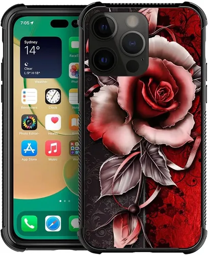 Vista 12 de Funda compatible con iPhone 14 Pro, fundas para mujeres y niñas, cielo azul, flor, luna y mariposa