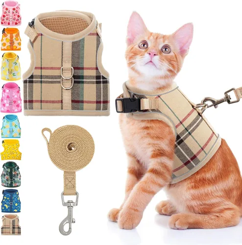 Vista 17 de BINGPET Arnés para gatos con correa y collar para caminar, a prueba de escapes, con correa de 59 pulgadas, arnés de chaleco suave ajustable