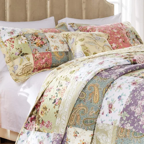 Vista 6 de Greenland Home Blooming Prairie, juego de colcha matrimonial de 3 piezas, Algodón, Multicolor, gemelo