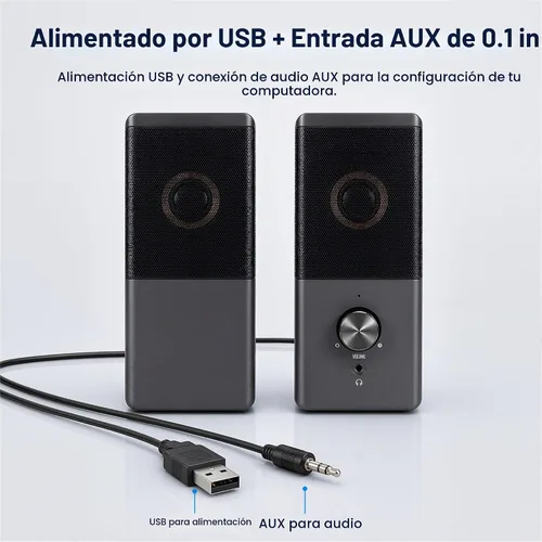 Vista 9 de ROSON Altavoz de computadora, altavoz de tamaño compacto con conector para auriculares, graves mejorados y control de volumen, altavoces multimedia
