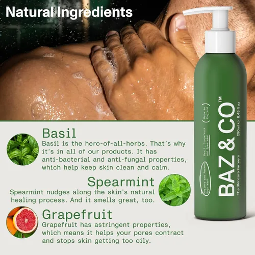 Vista 4 de BAZ & CO Gel de baño hidratante para hombre, Restore and Awaken Body Wash para hombres, 8.45 onzas líquidas con albahaca, pomelo y menta verde