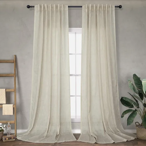 Vista 28 de DANCURTON Cortinas de lino para ventana, cocina moderna, dormitorio, ventanas pequeñas, 2 paneles con bolsillo con pestaña trasera, gruesas