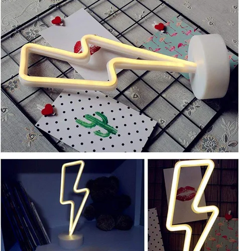 Vista 7 de Cartel de neón LED para interior, luz nocturna con base de soporte, funciona con batería/USB, luz decorativa de neón
