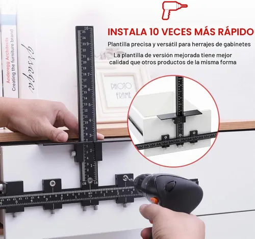 Vista 2 de Plantilla de Hardware de Gabinete para Manijas, Plantilla Ajustable con Instalación Conveniente y Precisa para Perillas de Puerta y Cajón