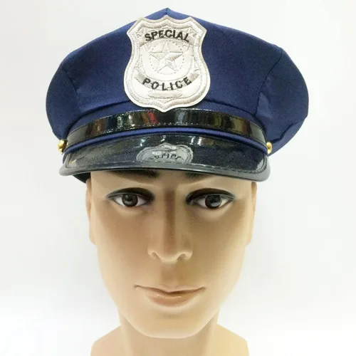 Vista 2 de BinaryABC Sombrero de policía con insignia de policía - Accesorio de fiesta de cosplay de Halloween
