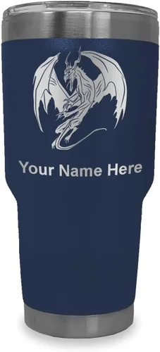 Vista 33 de LaserGram Vaso aislado al vacío de 20 onzas, dragón, grabado personalizado incluido (negro)