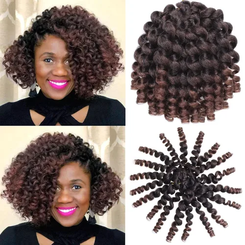 Vista 11 de Leeven Pelo corto de 8 pulgadas de Jamaica Bounce Wand Curl Crochet Hair Senegalese Twist sintético trenzado de pelo Ombre rosa Jumpy Wand Rizado