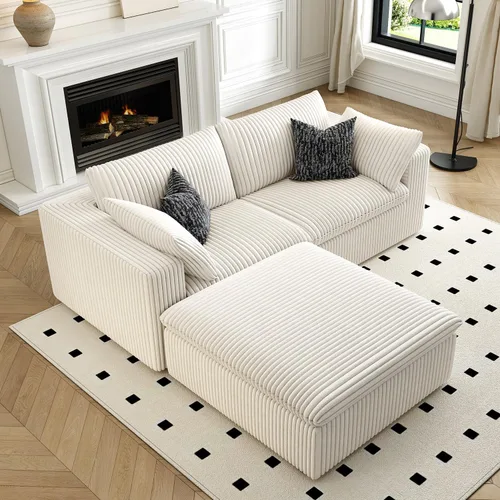 Vista 15 de LoveSeat Cloud Couch Sofá Seccional Modular para Sala de Estar, Sofá Moderno con Asiento Profundo, Sofá de 2 Plazas Sin Huesos con Otomana, Cómodos
