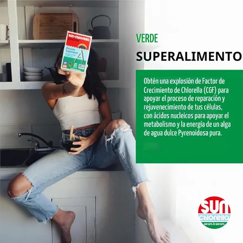 Vista 4 de Sun Chlorella Tabletas 200 mg, alimentos integrales B12 y vitamina D, sin OMG, 300 unidades 90% de pared celular pulverizada para absorción; sin