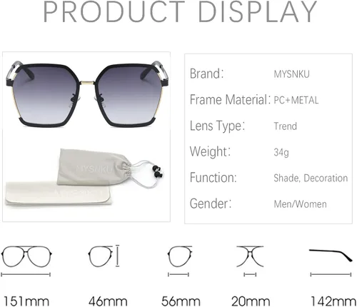Vista 6 de MYSNKU Gafas de sol para mujer, protección UV, gran cambio gradual de metal, poligonal, medio marco, para decoración de moda