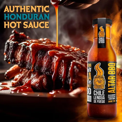 Vista 3 de Chile Lengua de Fuego Altar BBQ – Salsa picante BBQ con gorro escocés y lima, dulce ahumado picante, botella de 5 onzas (paquete de 1)