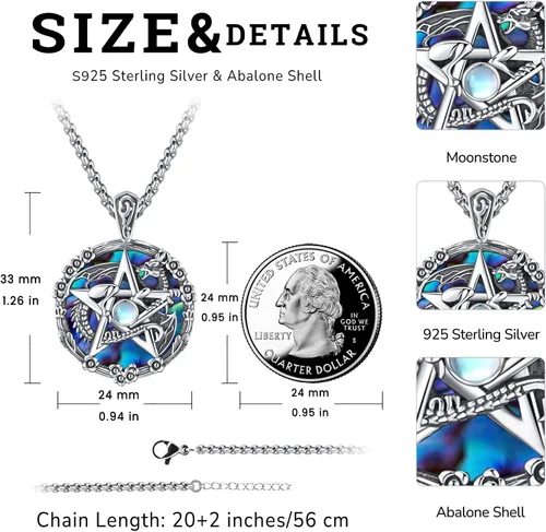 Vista 53 de Collar de pentagrama de plata de ley con triple luna, diosa celta, nudo celta, nudo de brujas, Ankh, sol y luna, Hécate, lilith, Santa Muerte