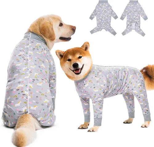 Vista 19 de Traje de recuperación para perros grandes y medianos después de la cirugía, mameluco antilameduras suave y transpirable para perros, alternativa al