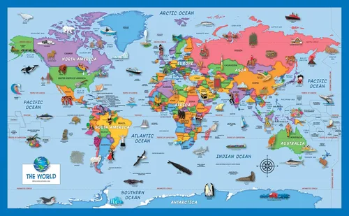 Vista 7 de Paquete de 2 – Mapa del mundo y Estados Unidos para niños [ilustrado] – Juego de 2 carteles (laminado, 18 x 29 pulgadas)
