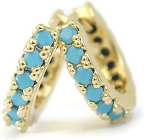 Vista 8 de Dainty Tiny Cutie - Aros de doble cara turquesa de 0.236 in hechos a mano, hipoalergénicos en Estados Unidos