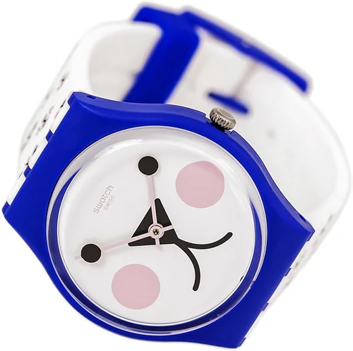 Vista 3 de Swatch Cattitude White (Kitty Face) Dial Reloj de silicona blanca para mujer GN241, Blanco, Reloj de cuarzo