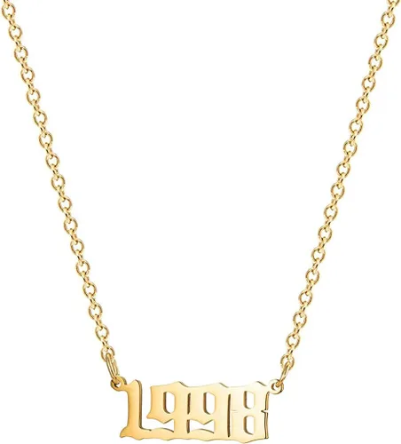 Vista 12 de Collar de acero inoxidable chapado en oro de 18 quilates, con número de cumpleaños, aniversario, joyería memorable para mujer
