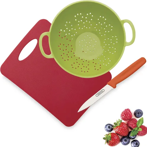Vista 3 de Farberware Healthy Eating - Juego de 3 piezas con mini colador con cuchillo de pelar, alfombrilla de corte pequeña