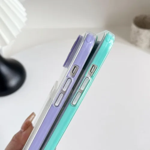 Vista 5 de Caseative Funda para iPhone 14 Plus, tarjetero de color caramelo, transparente, a prueba de golpes, compatible con carga inalámbrica Claro